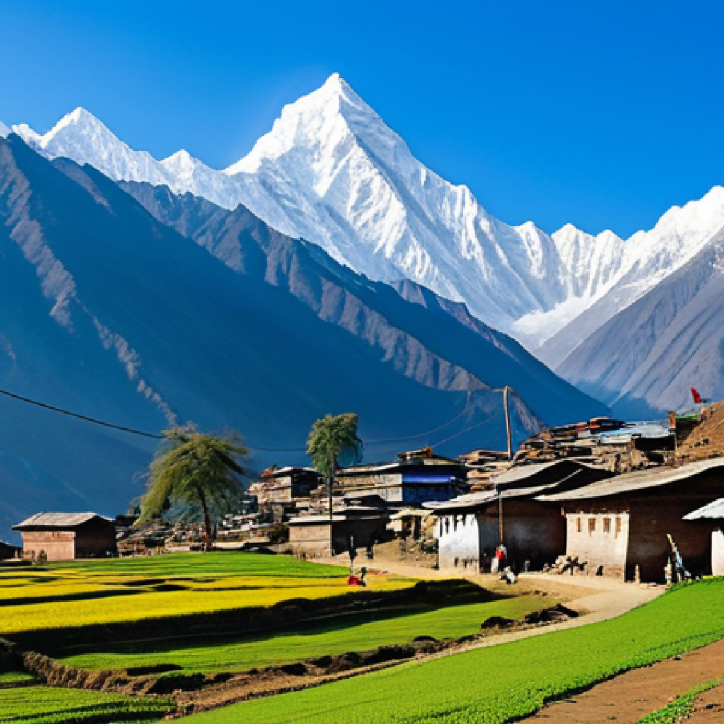 지구과학과 과학 커뮤니케이션 - "A vast, realistic landscape showcasing the Himalayas. Snow-capped peaks under a bright blue sky. In...