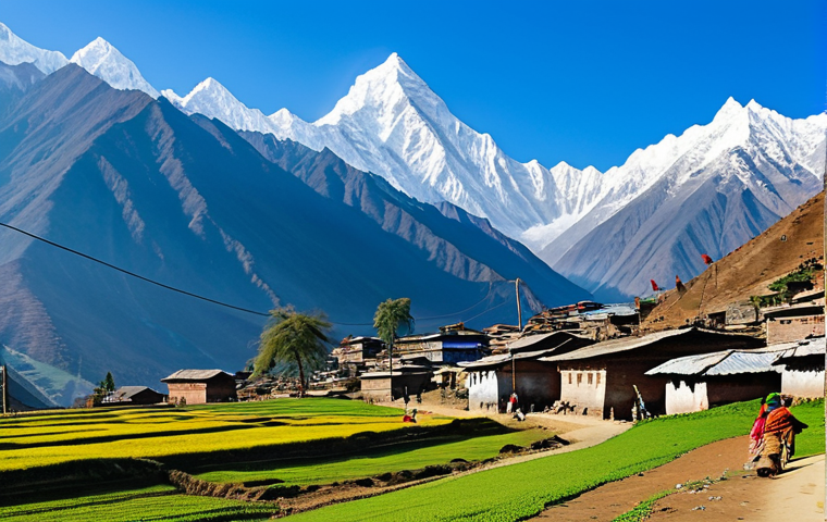 지구과학과 과학 커뮤니케이션 - "A vast, realistic landscape showcasing the Himalayas. Snow-capped peaks under a bright blue sky. In...