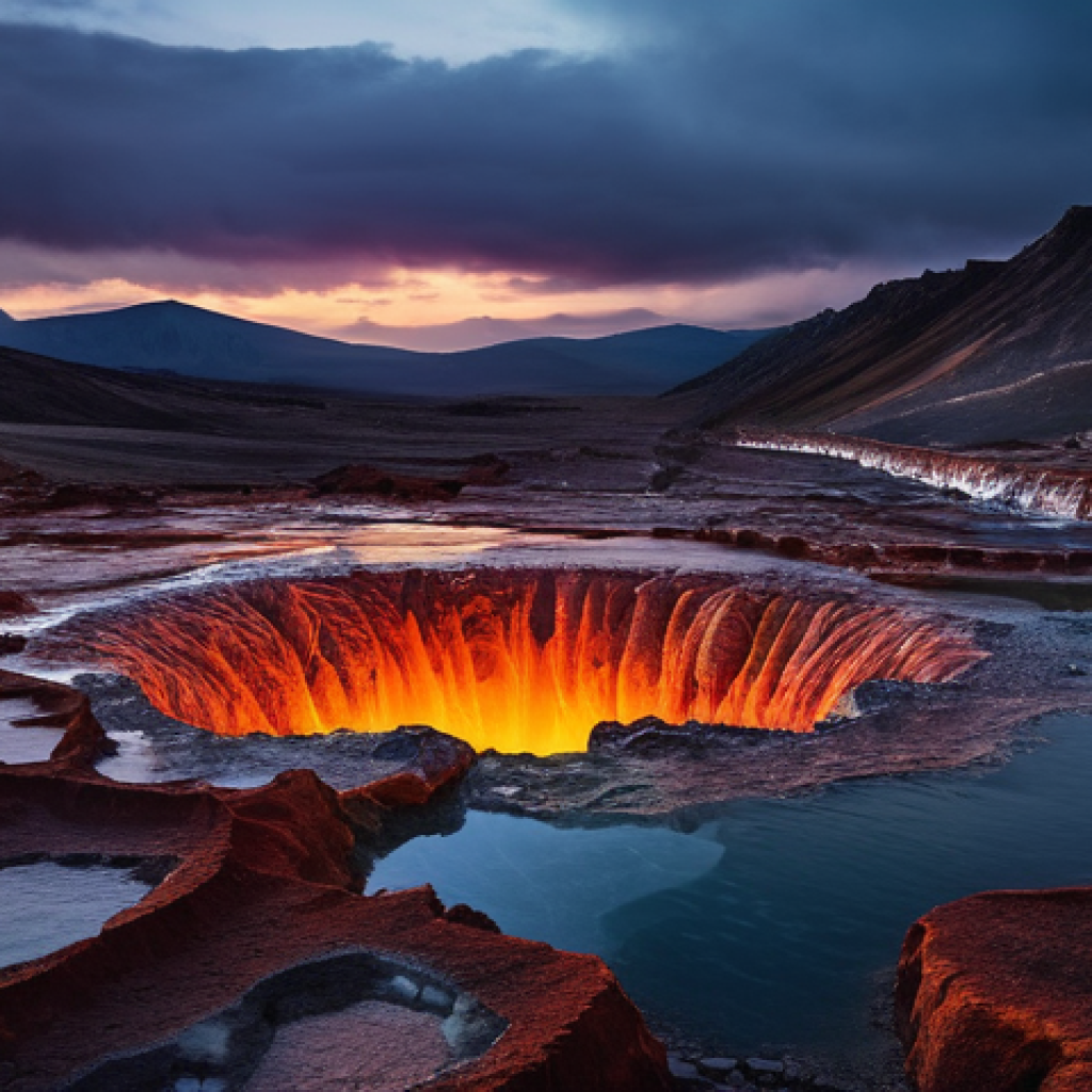 지구과학과 지열 에너지 - **Prompt:** "An awe-inspiring and mystical depiction of the Earth's interior, focusing on its glowin...