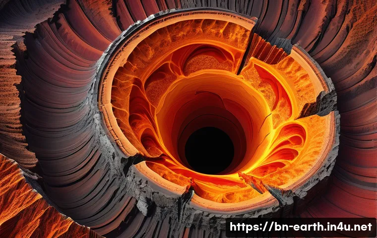 지구과학과 심해 탐사 - **Prompt:** A vibrant, scientific cross-section illustration of the Earth's interior, showcasing its...