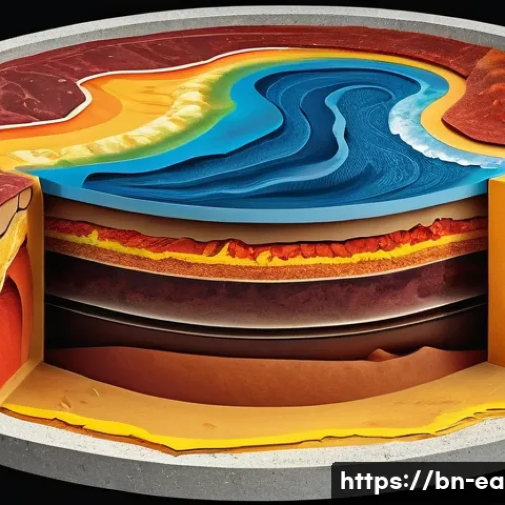 지구과학 핵심 이론 - A detailed cross-sectional illustration of Earth’s internal structure showing the core, mantle, and ...