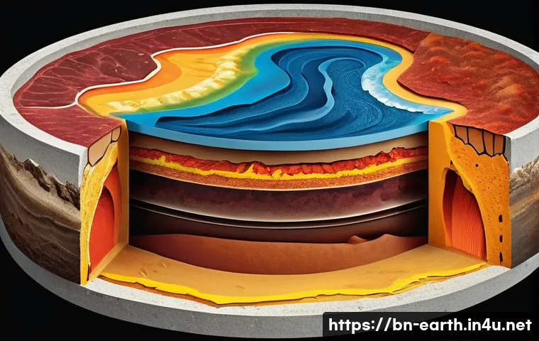 지구과학 핵심 이론 - A detailed cross-sectional illustration of Earth&rsquo;s internal structure showing the core, mantle, and ...