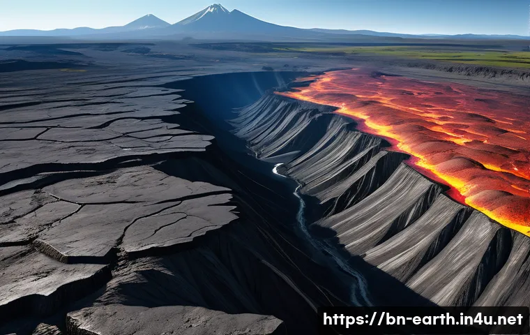 지구과학과 생태계 변화 - A detailed and dramatic scene of tectonic plates shifting beneath the Earth&rsquo;s surface, showing a cro...