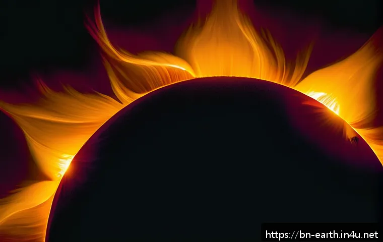 지구과학과 일식과 월식 - A highly detailed and realistic depiction of the Sun&rsquo;s corona during a solar eclipse, showing the in...